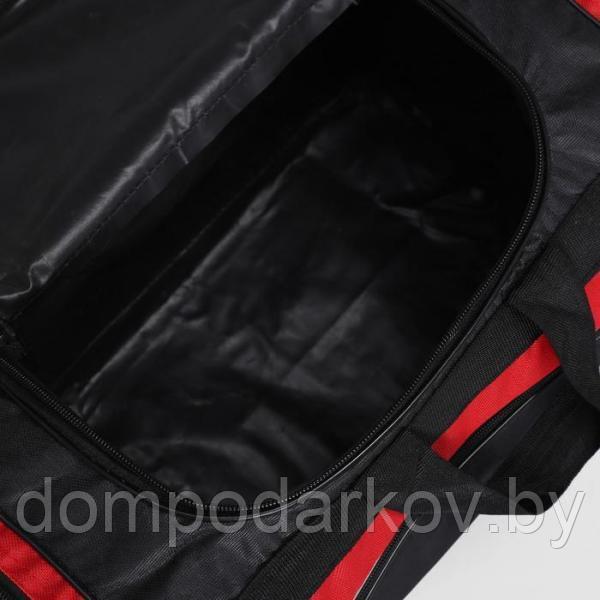 Сумка спортивная, отдел на молнии, 3 наружных кармана, длинный ремень, цвет чёрный/красный - фото 5 - id-p93737234