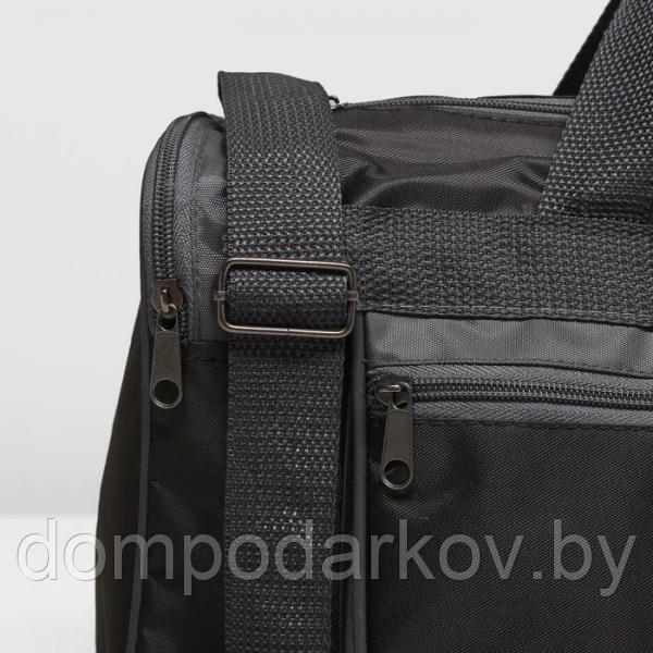 Сумка спортивная, отдел на молнии, 3 наружных кармана, длинный ремень, цвет чёрный/серый - фото 4 - id-p93737235