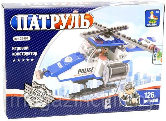 Конструктор Полицейский вертолет из серии Патруль 23401 Ausini 126 деталей аналог Лего (LEGO) купить в Минске - фото 1 - id-p4596523