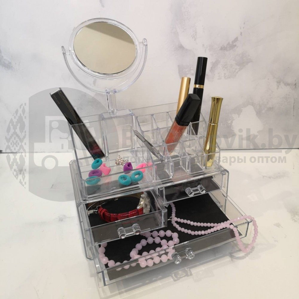 Акриловый Органайзер 4 полки для Косметики с Зеркалом Acrylic Cosmetic Organizer NEW - фото 3 - id-p93844889