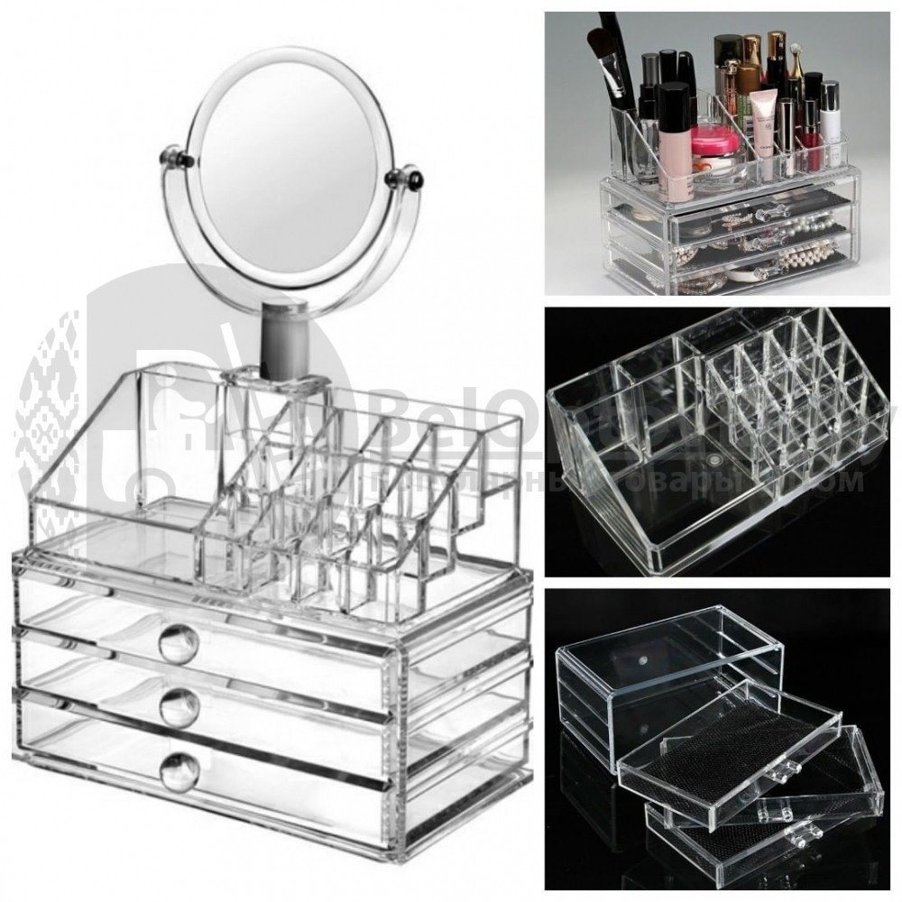 Акриловый Органайзер 4 полки для Косметики с Зеркалом Acrylic Cosmetic Organizer NEW - фото 7 - id-p93844889