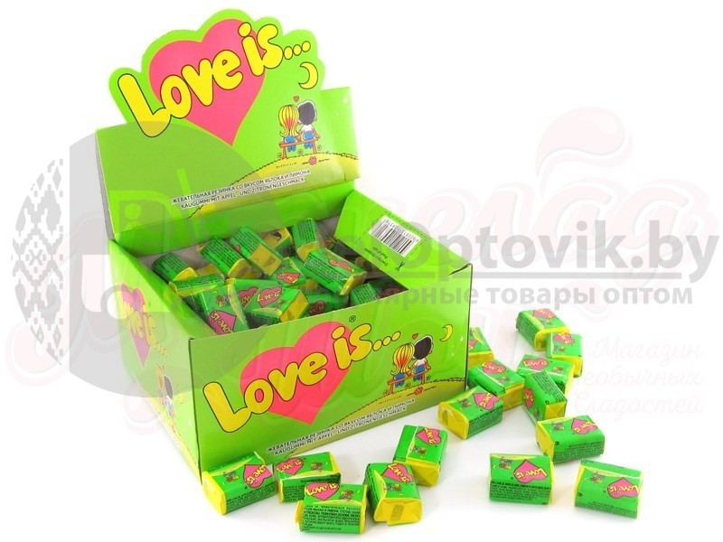 Блок жвачек Love is Яблоко-Лимон (блок 100 шт.) - фото 5 - id-p93846486