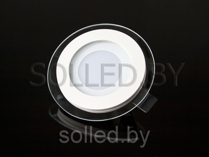 Светодиодная стеклянная панель 6W круг D120 мм белый тёплый