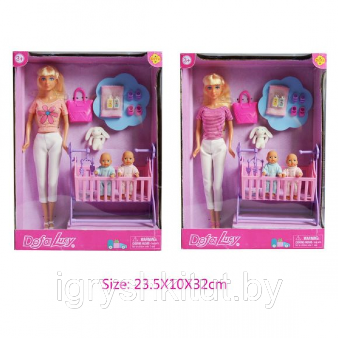 Кукла Defa luky «Мамочка» с близнецами и аксессуарами, 13 предметов (2 вида) - фото 1 - id-p94037585