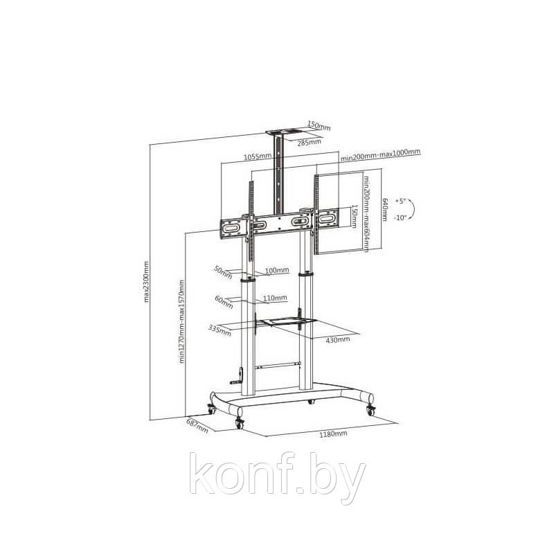 Стойка для дисплеев Lumi TTL06H-610TW (мобильная, 60"-100") - фото 2 - id-p94049949