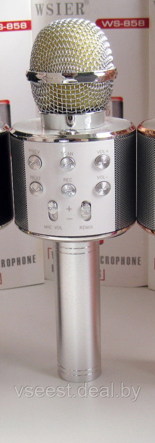 Фэйк Портативная микрофон и колонка 2 в одном WSTER WS858 (Bluetooth) Silver - фото 1 - id-p94175824