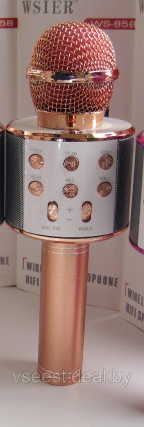 ORIG Портативная микрофон и колонка 2 в одном WSTER WS858 (Bluetooth) Rose Gold - фото 4 - id-p94175830