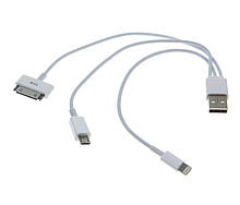 Провод-переходник USB, 3 в 1, для Apple iPhone 4/5, microUSB, белый