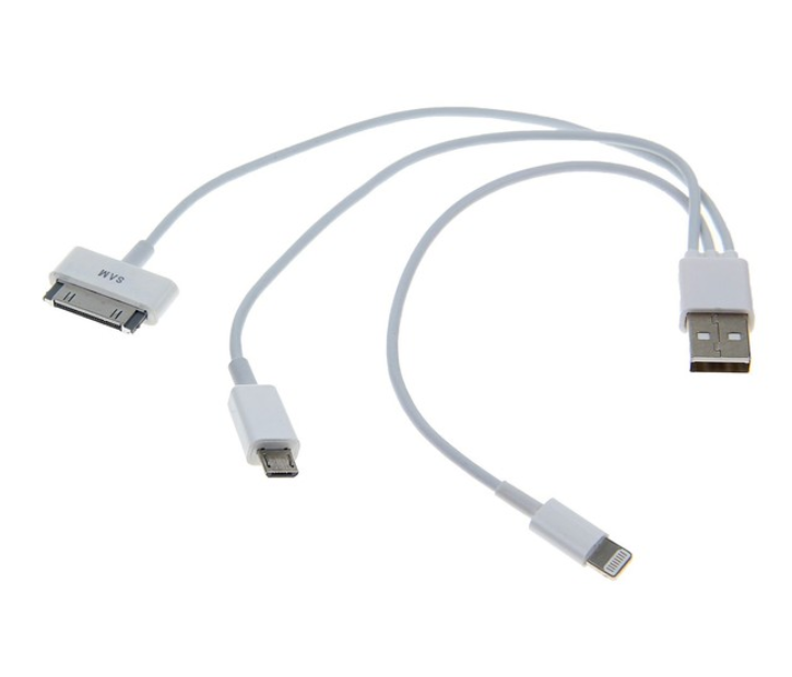Провод-переходник USB, 3 в 1, для Apple iPhone 4/5, microUSB, белый - фото 1 - id-p94183209