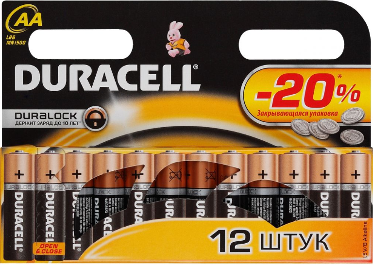 Батарейки DURACELL AA пальчиковые 12 ШТ - фото 1 - id-p94183384