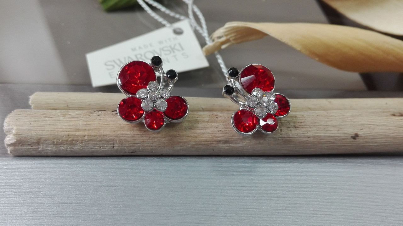 Стильные серьги гвоздики, Бабочки ,с кристаллами Swarovski
