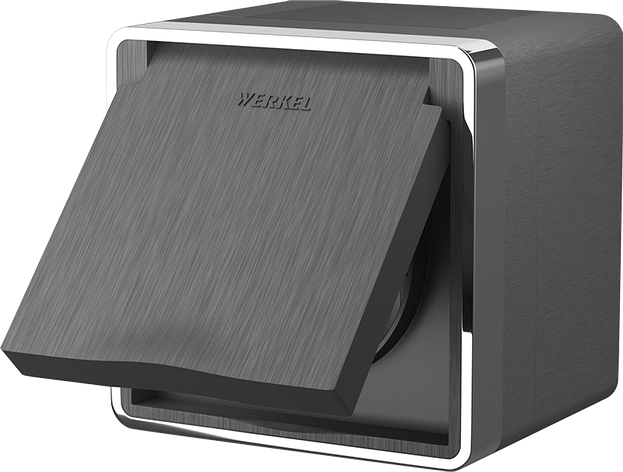 Werkel Gallant WL15-02-04 / Накладная розетка с заземлением и шторками влагозащищенная IP44 графит рифленый, фото 2