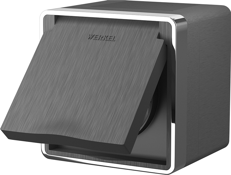 Werkel Gallant WL15-02-04 / Накладная розетка с заземлением и шторками влагозащищенная IP44 графит рифленый