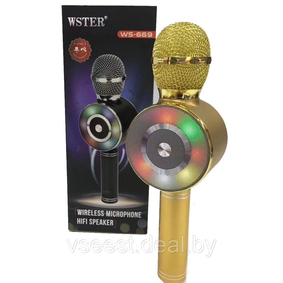 ORIG Портативная микрофон и колонка 2 в одном WSTER WS669 (Bluetooth) Gold - фото 1 - id-p94228451