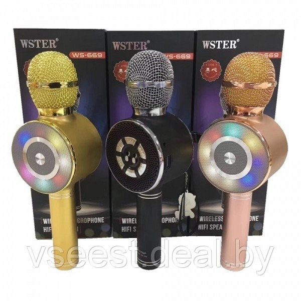 ORIG Портативная микрофон и колонка 2 в одном WSTER WS669 (Bluetooth) Rose Gold - фото 4 - id-p94228452