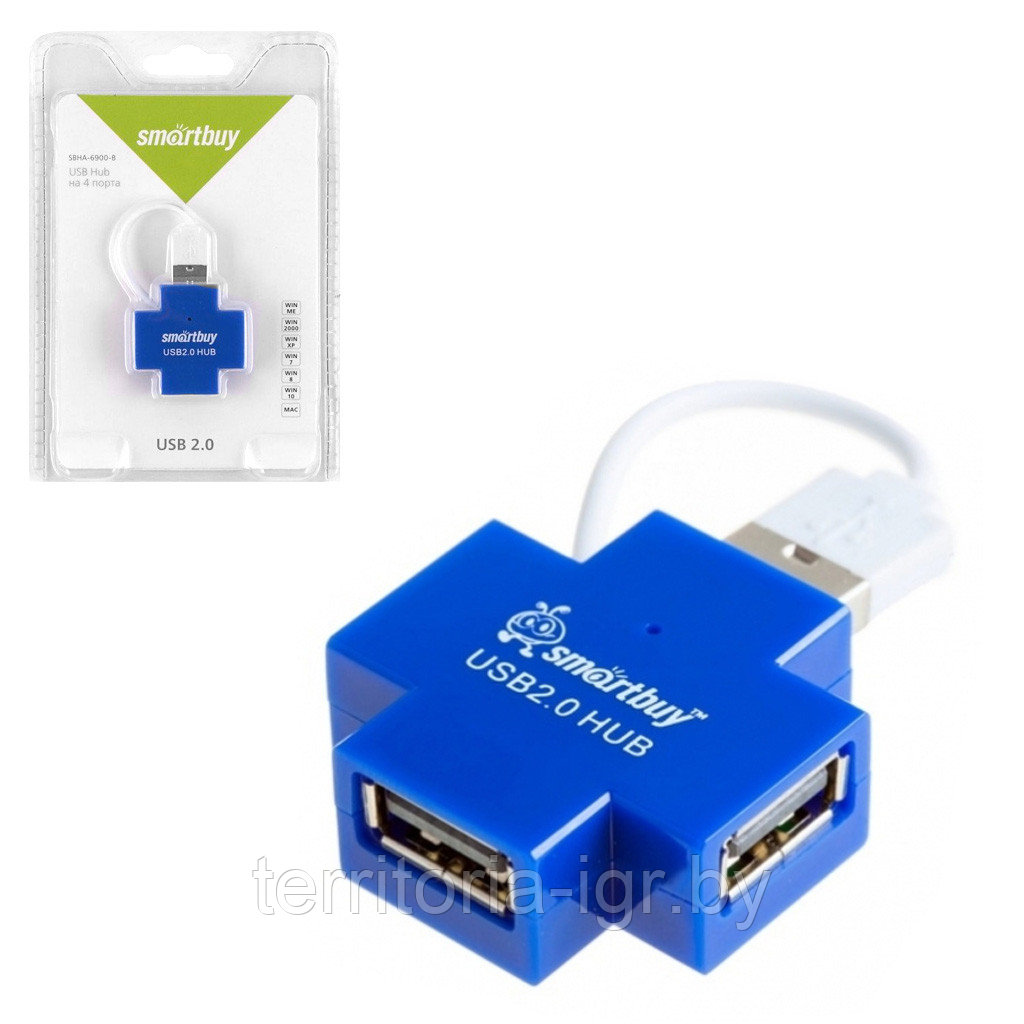 Разветвитель USB Hub 4 порта SBHA-6900-B Синий Smartbuy - фото 1 - id-p94247692