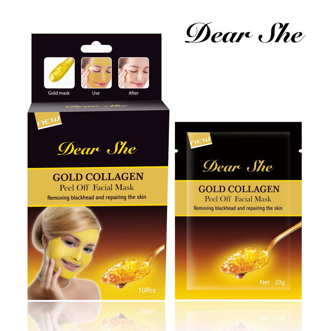 Омолаживающая ЗОЛОТАЯ Маска для лица Dear She Gold Collagen - фото 1 - id-p94273340