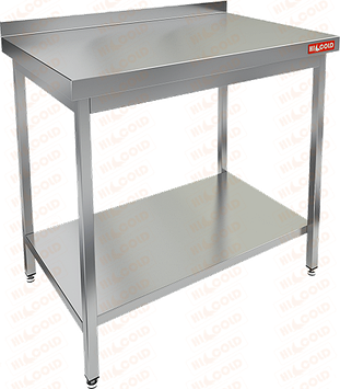 Стол производственный пристенный с бортом и полкой HICOLD НСО-10/7БП