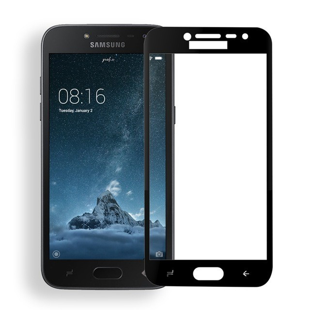 Защитное стекло для Samsung Galaxy J2 2018 (чёрное, полноразмерное)