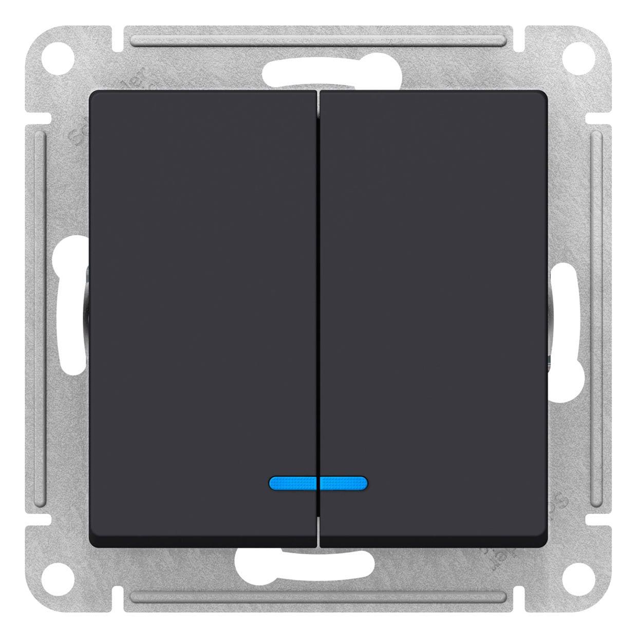 Выключатель двухклавишный с подсветкой, цвет Карбон (Schneider Electric ATLAS DESIGN)