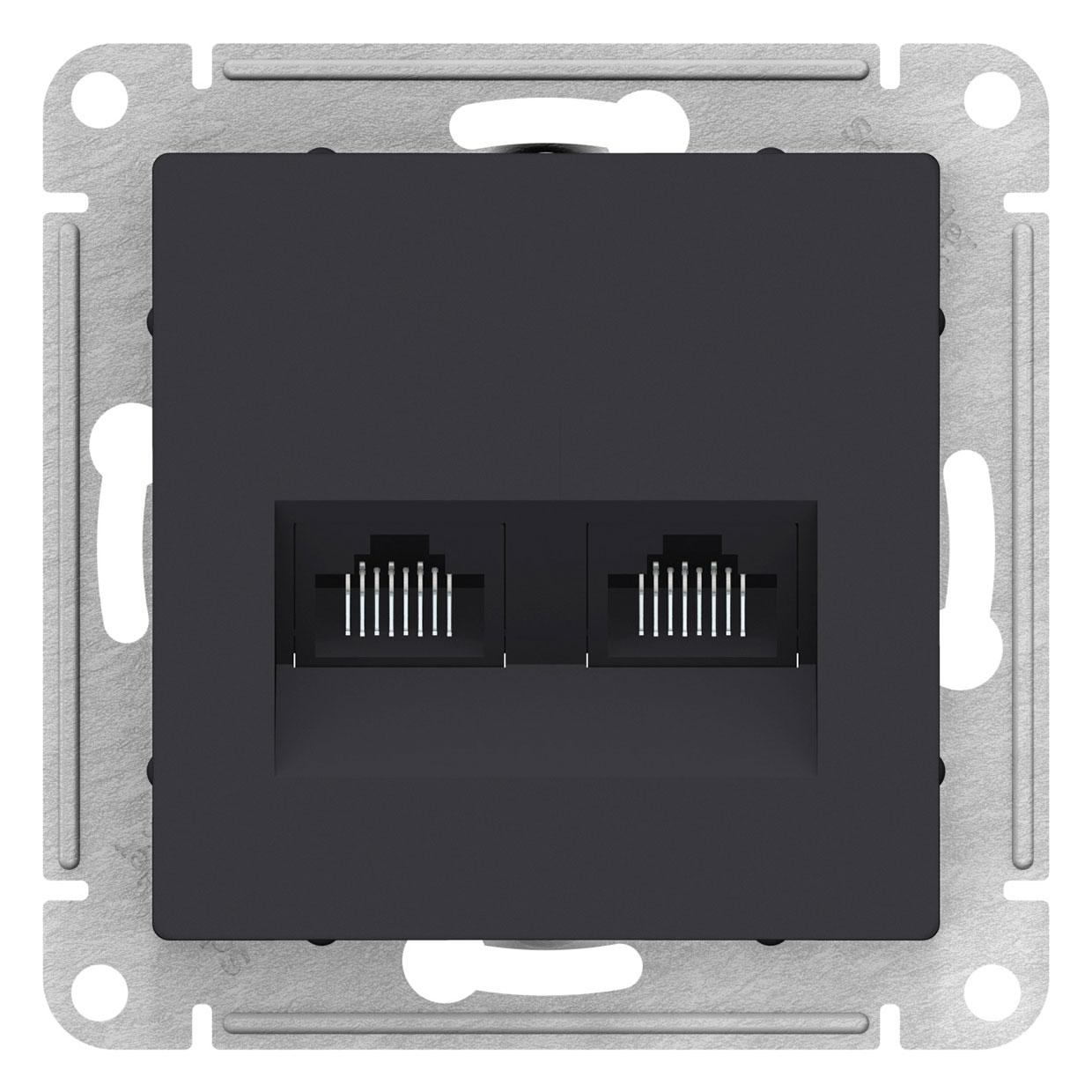 Розетка двойная RJ45+RJ45 кат.5E, цвет Карбон (Schneider Electric ATLAS DESIGN)