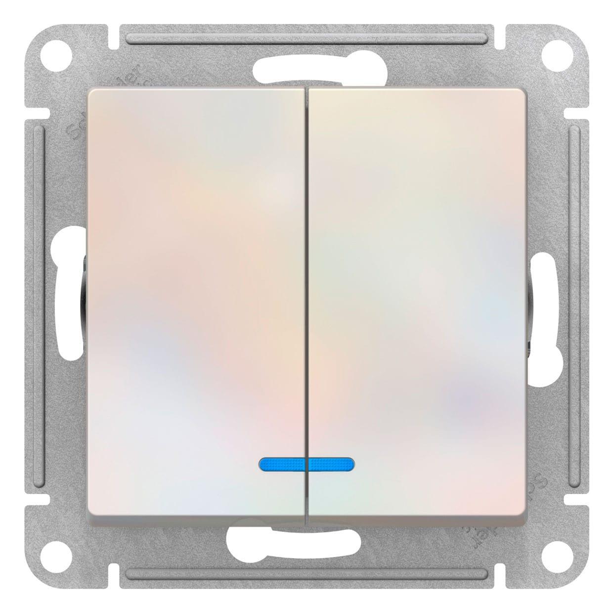 Выключатель двухклавишный с подсветкой, цвет Жемчуг (Schneider Electric ATLAS DESIGN)