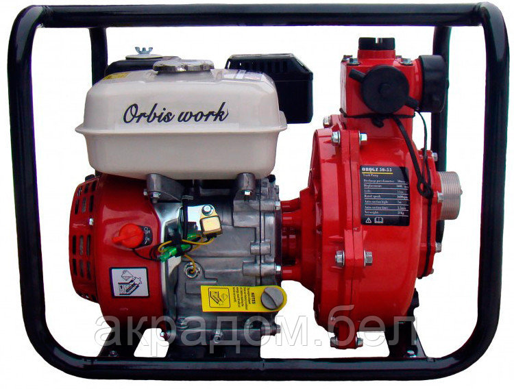 Мотопомпа бензиновая грязевая ORBIS OBQGZ 50-55, для перекачки грязной воды.