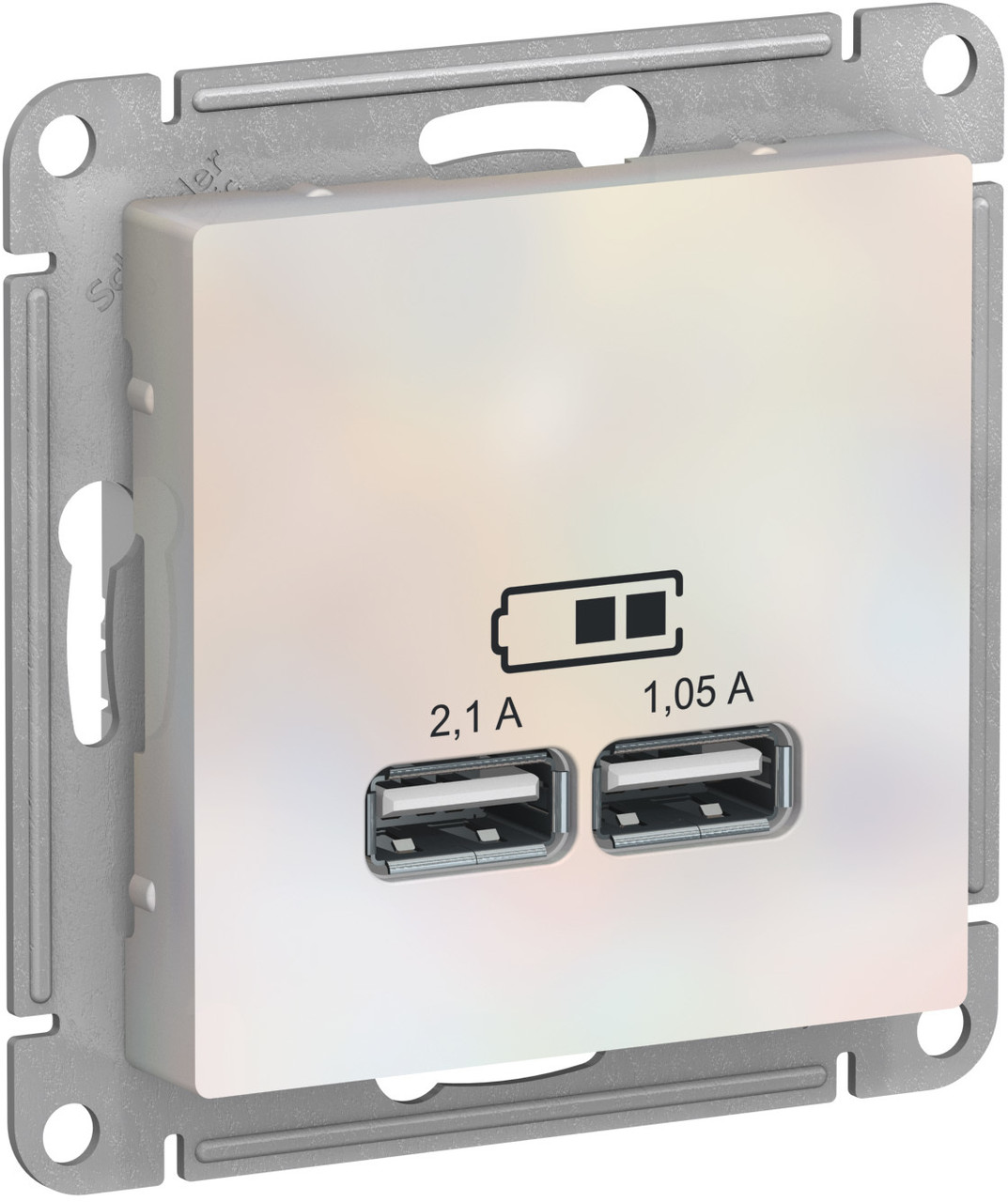 USB розетка, 5В /2,1А, 2 х 5В /1,05А, цвет Жемчуг (Schneider Electric ATLAS DESIGN) - фото 1 - id-p94315735