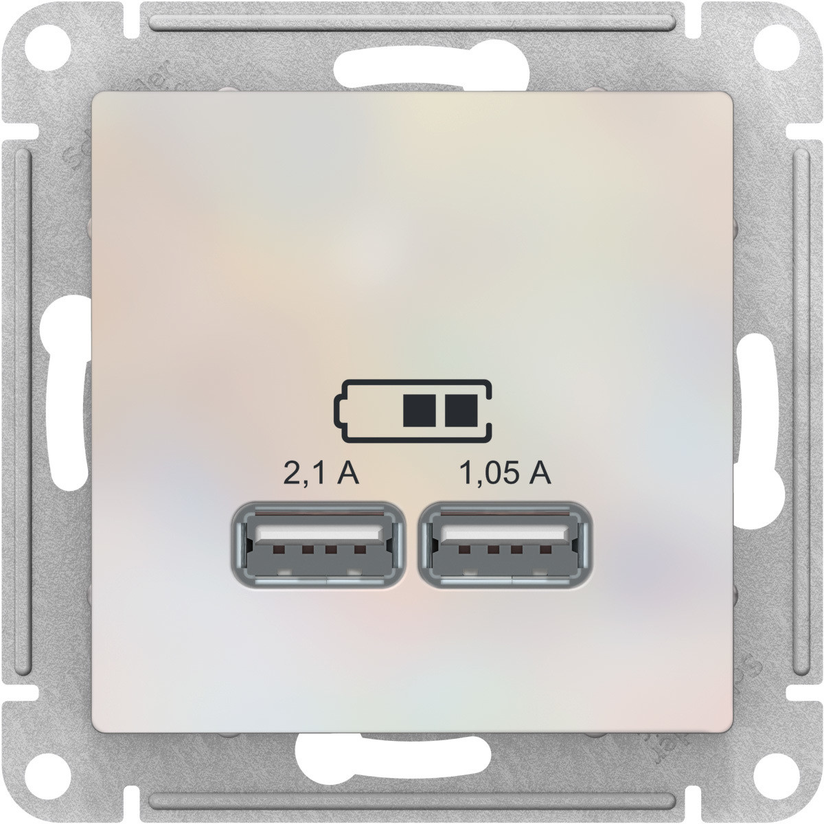 USB розетка, 5В /2,1А, 2 х 5В /1,05А, цвет Жемчуг (Schneider Electric ATLAS DESIGN) - фото 2 - id-p94315735