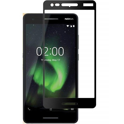 Защитное стекло для Nokia 2.1 (полноразмерное, чёрное)