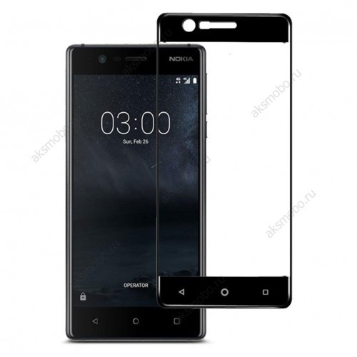 Защитное стекло для Nokia 3 (полноразмерное, чёрное)