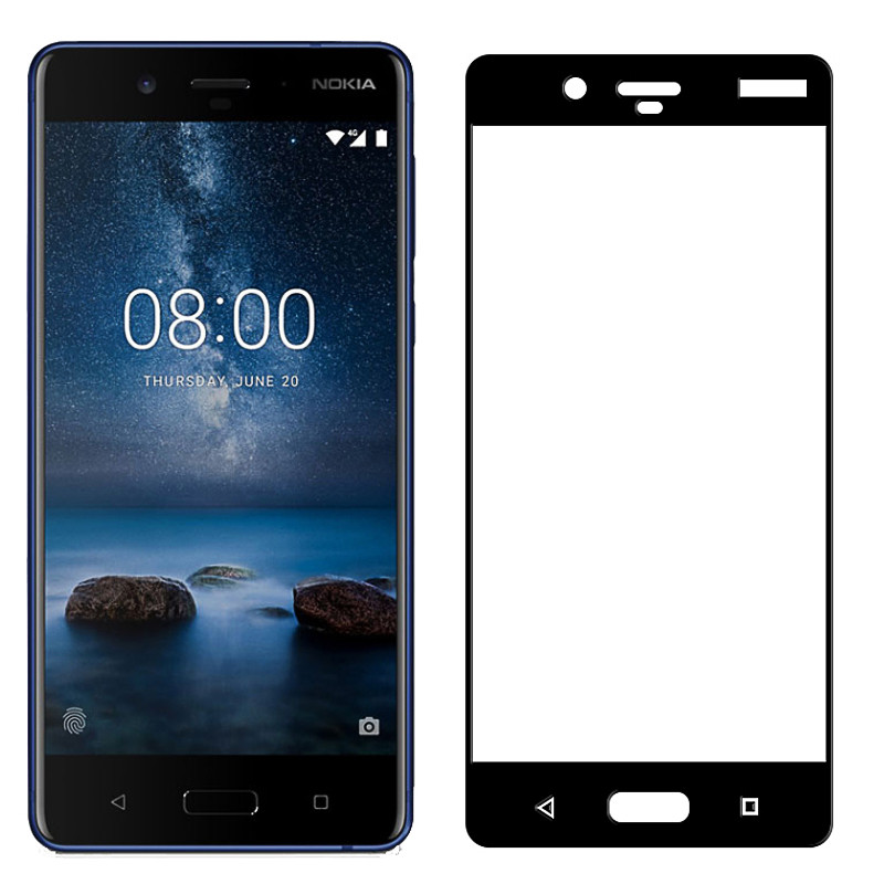 Защитное стекло для Nokia 8 (полноразмерное, чёрное)