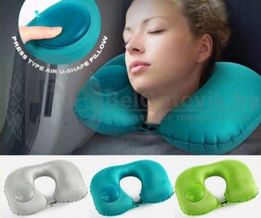 Надувная подушка в путешествия для шеи со встроенной помпой для надувания Travel Neck Pilows Inflatable - фото 8 - id-p94455951