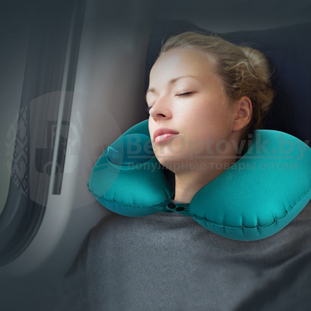 Надувная подушка в путешествия для шеи со встроенной помпой для надувания Travel Neck Pilows Inflatable - фото 10 - id-p94455951