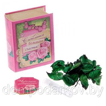 Подарочный набор в книге-шкатулке "С пожеланием большого счастья": сухоцветы и эссенция, аромат магнолии