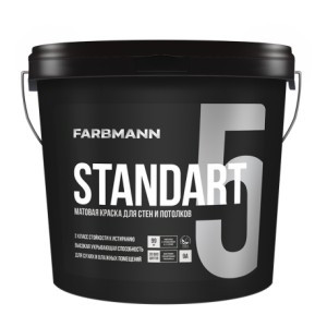 FARBMANN STANDART 5, 9 л Матовая стойкая к мытью латексная краска для внутренних работ на акрилатной основе - фото 1 - id-p94448111