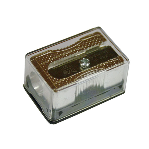 Точилка металлическая с пластмассовым контейнером, 2 запасных лезвия, прямоугольная форма