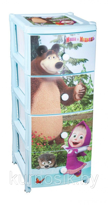 Пластиковый комод детский для игрушек "Маша и Медведь" с 4 ящиками арт. М7252 - фото 2 - id-p94604308