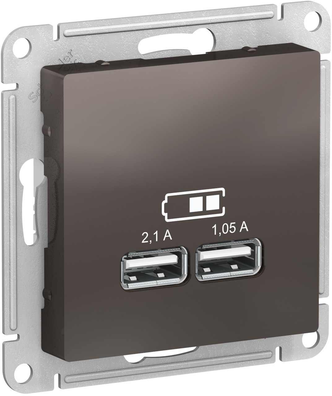 USB розетка, 5В /2,1А, 2 х 5В /1,05А, цвет Мокко (Schneider Electric ATLAS DESIGN) - фото 1 - id-p94508415