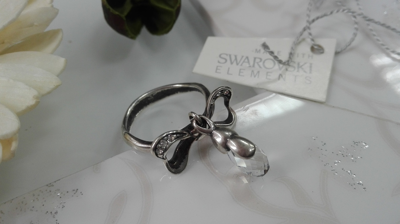 Кольцо с подвеской желудь, с кристаллами Swarovski