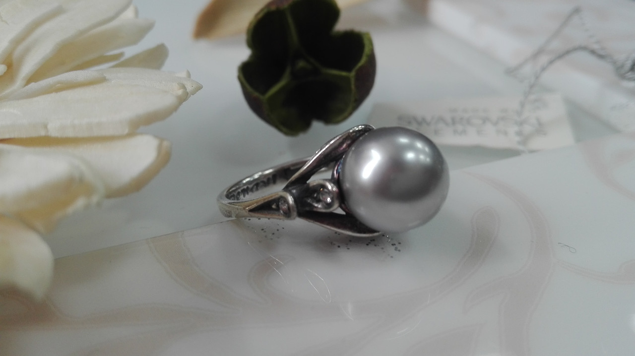 Кольцо с жемчугом и кристаллами Swarovski