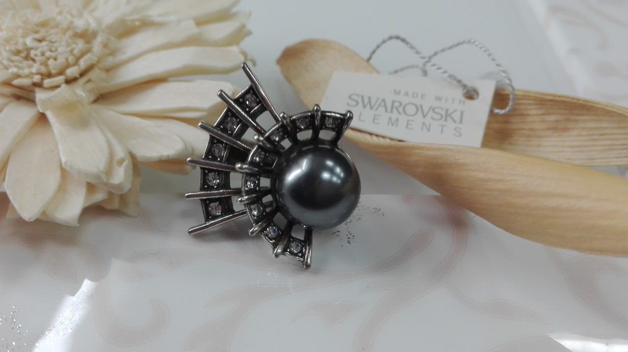 Кольцо с черным жемчугом и кристаллами Swarovski - фото 2 - id-p94669680