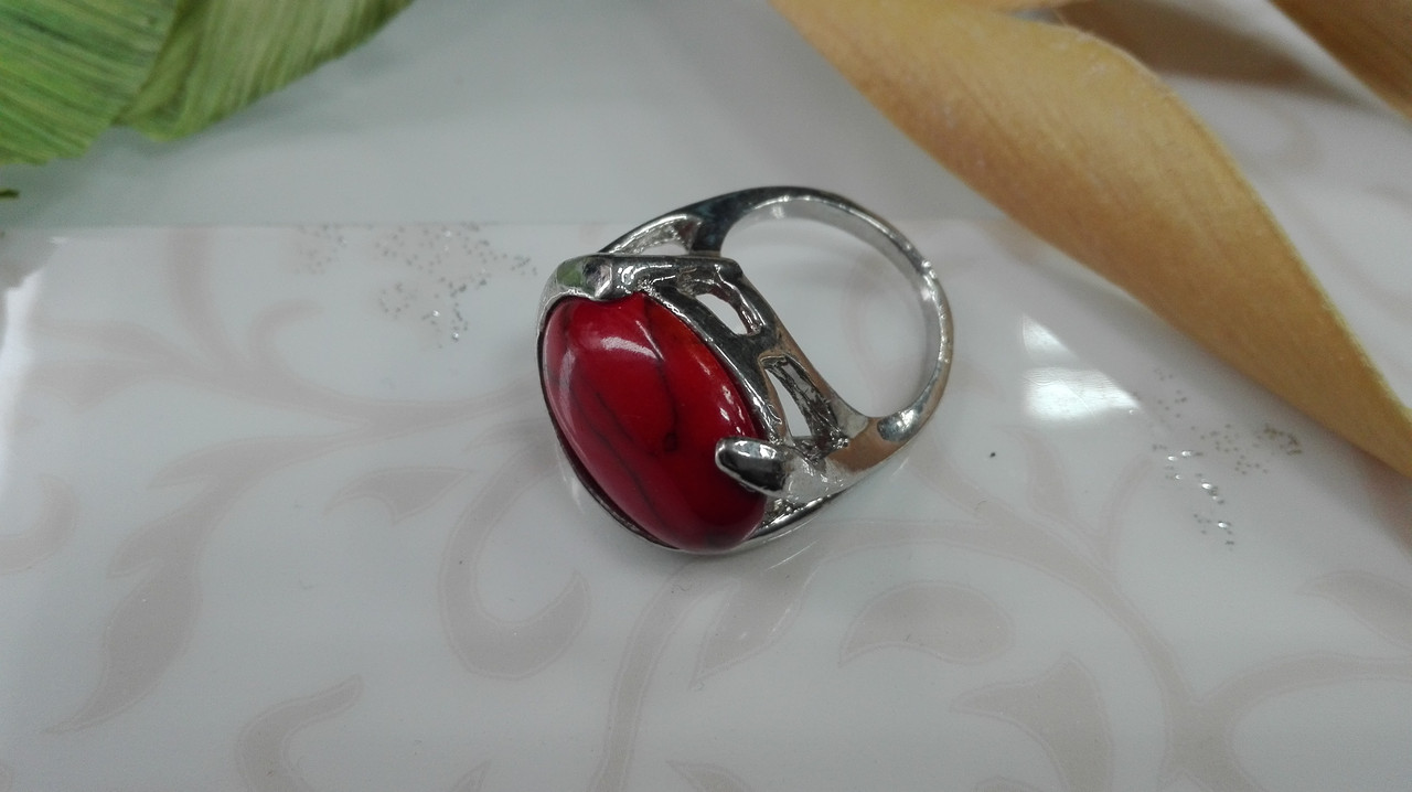 Посеребренное Кольцо c кораллом
