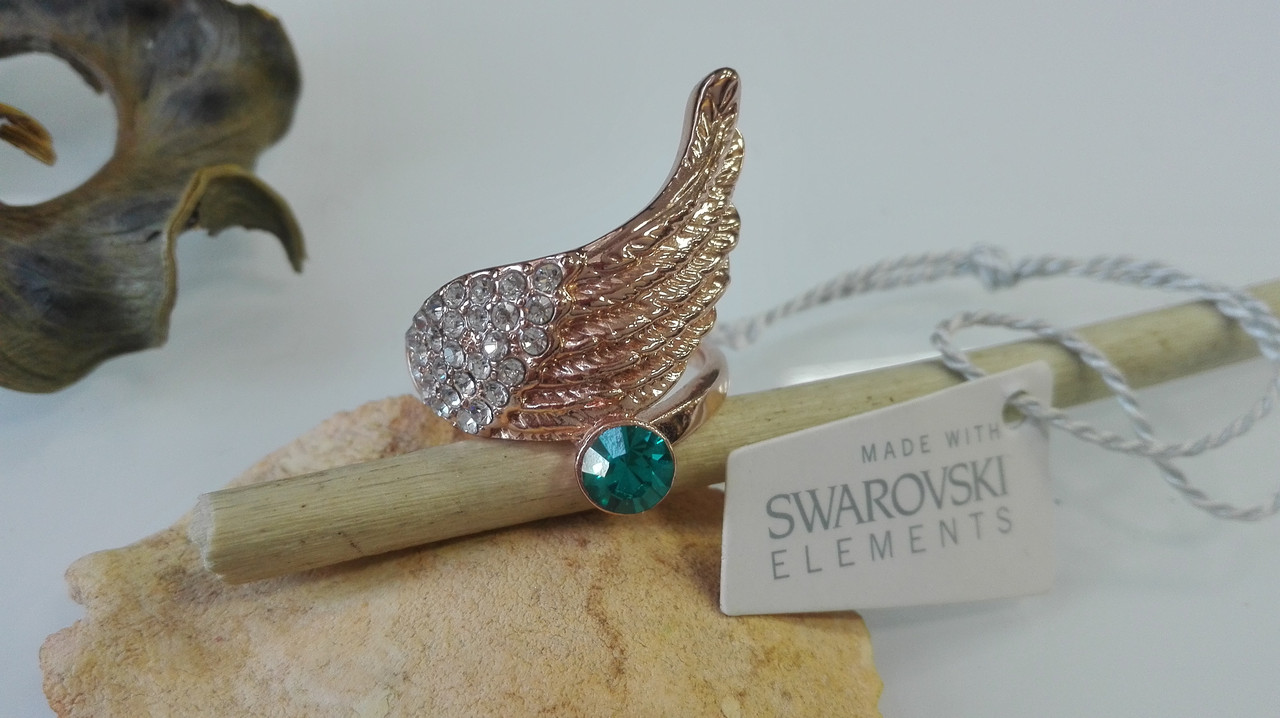 кольцо позолоченное, кристаллы Swarovski Перо - фото 1 - id-p94757728