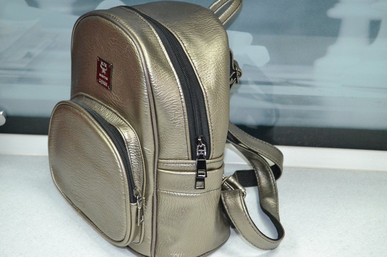 Красивый рюкзак из экокожи, золотисто серого цвета - фото 2 - id-p94811291