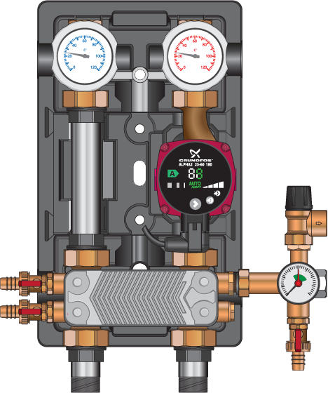 Насосная группа прямая Meibes UK-HE с насосом Grundfos Alpha 2 25-60 N, т/о 20 пл. (45811.21)