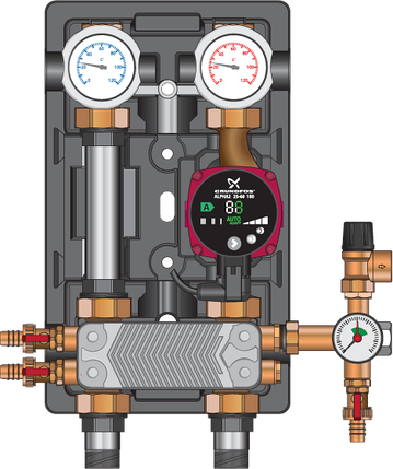 Насосная группа прямая Meibes UK-HE с насосом Grundfos UPS 25-60 N, т/о 20 пл. (45811.20), фото 2