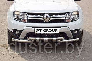 Защита переднего бампера двойная с зубьями d63/63 для Renault Duster PT Group (Россия)