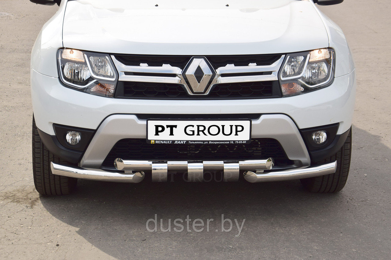 Защита переднего бампера двойная с зубьями d63/63 для Renault Duster PT Group (Россия)