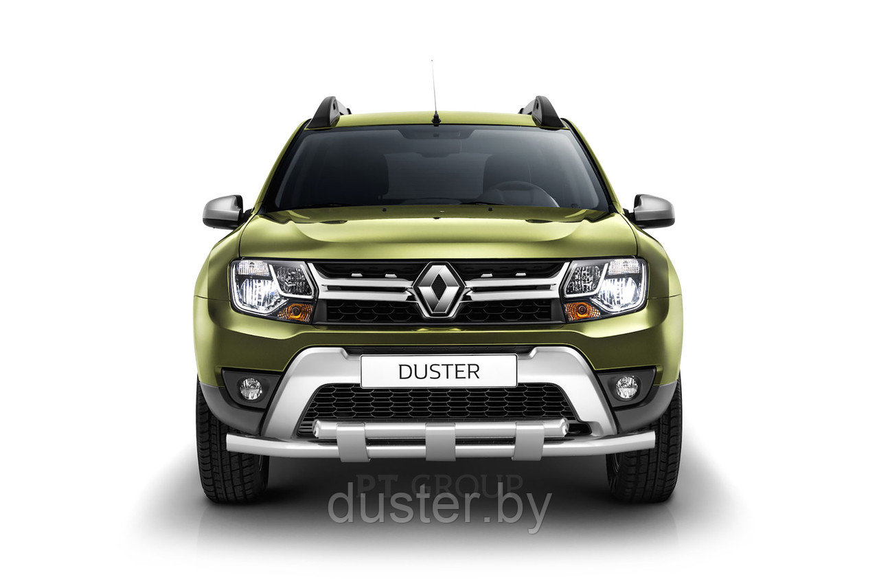 Защита переднего бампера двойная с пластинами Ø63/63 для Renault Duster PT Group (Россия) - фото 2 - id-p94951299